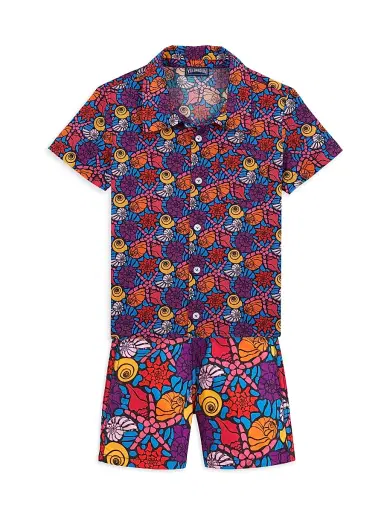 Vilebrequin Little Boy's & Boy's Seashell Print Short-Sleeve Shirt - Navy Blue Marine - Size 2 | Thumbnail 2 Vilebrequin Little Boy's & Boy's Seashell Print Short-Sleeve Shirt - Navy Blue Marine - Size 2 | Thumbnail 2