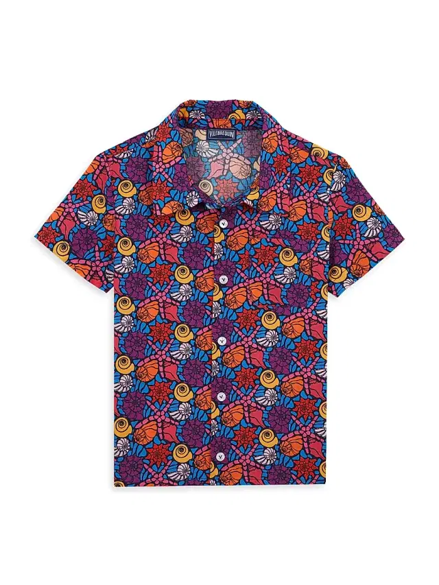 Little Boy's & Boy's Seashell Print Short-Sleeve Shirt - Navy Blue Marine - Size 2