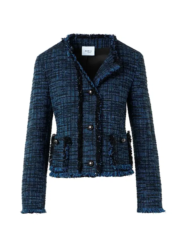 Women's Raw Denim Tweed Jacket - Medium Blue Denim Black