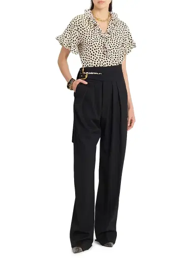 Chloé Women's Pleated Wool Wide-Leg Trousers - Black | Thumbnail 2