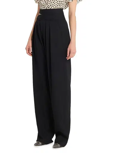 Chloé Women's Pleated Wool Wide-Leg Trousers - Black | Thumbnail 4