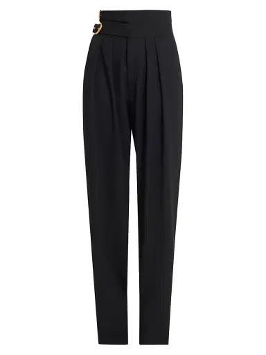 Chloé Women's Pleated Wool Wide-Leg Trousers - Black | Thumbnail 1