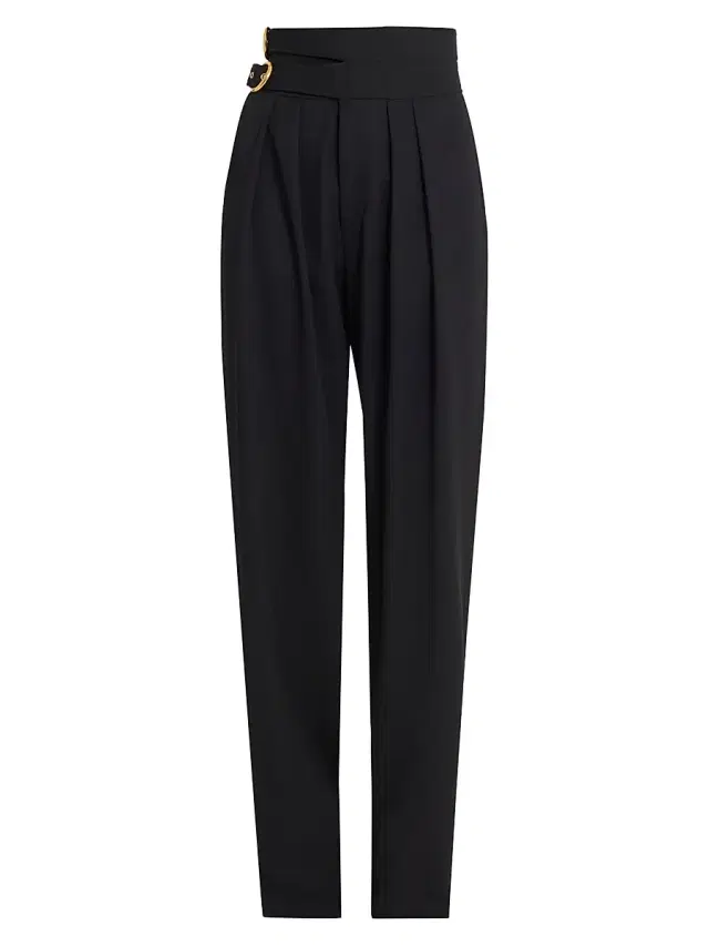 Chloé Women's Pleated Wool Wide-Leg Trousers - Black