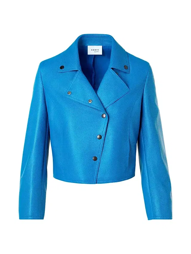 Akris punto Women's Pin Dot Leather Cropped Motorbike Jacket - Cobalt Blue