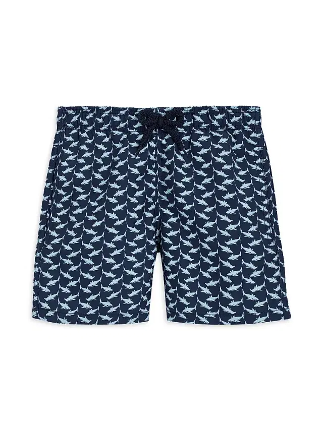 Little Boy's & Boy's Net Sharks Print Swim Trunks - Blue Marine
