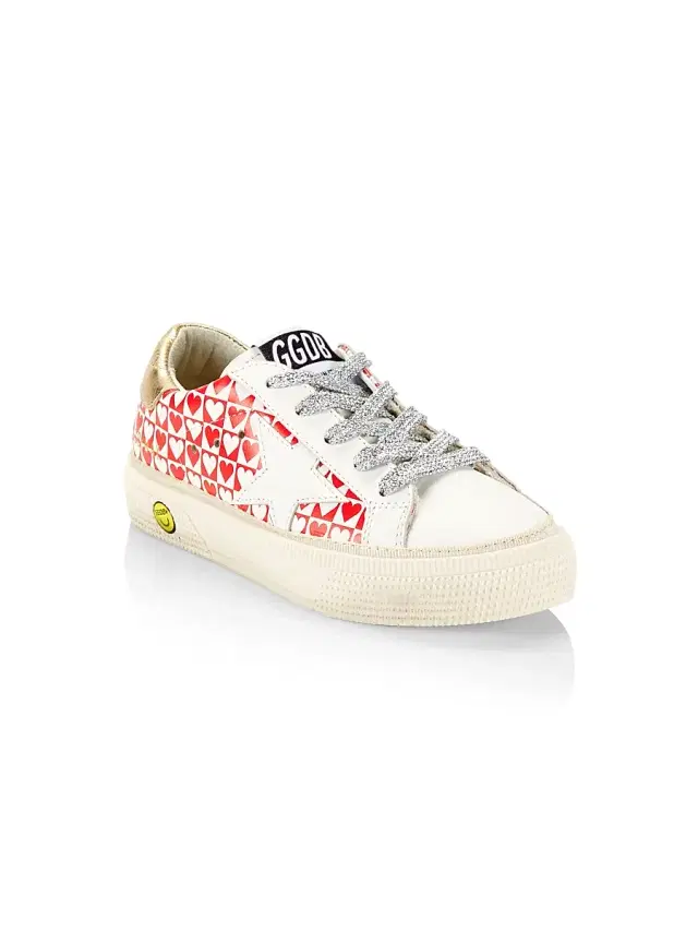 Golden Goose Baby's, Little Girl's & Girl's Heart Print Leather Platform Sneakers - White Red Hearts 13 (Child)