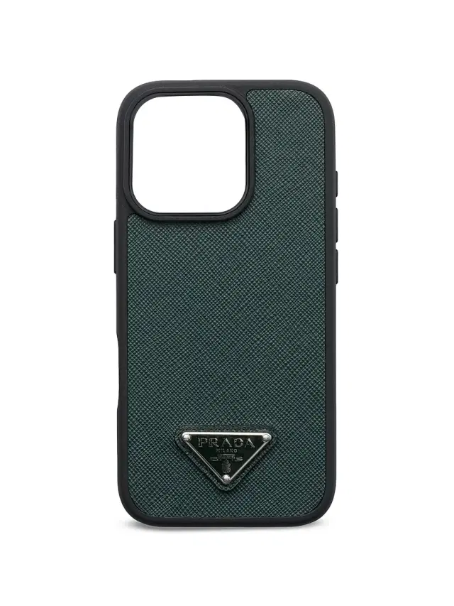 Women's Saffiano Leather Case for iPhone 16 Pro - Green Black