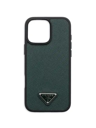 Prada Women's Saffiano Leather Case for iPhone 16 Pro Max - Green Black | Thumbnail 1