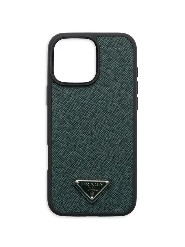 Women's Saffiano Leather Case for iPhone 16 Pro Max - Green Black
