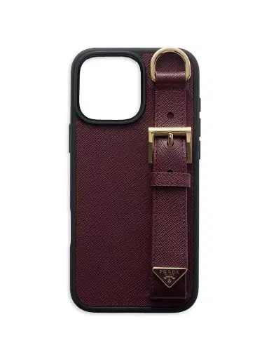 Prada Women's Saffiano Leather Case for iPhone 16 Pro Max - Dark Red | Thumbnail 1