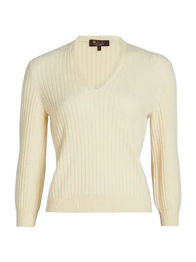 Women's Coste Baby Cashmere V-Neck Sweater - White Snow