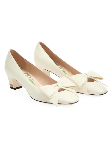 Valentino Garavani Women's Bow Kidskin 45MM Pumps - Ivory - Size 12 | Thumbnail 2 Valentino Garavani Women's Bow Kidskin 45MM Pumps - Ivory - Size 12 | Thumbnail 2