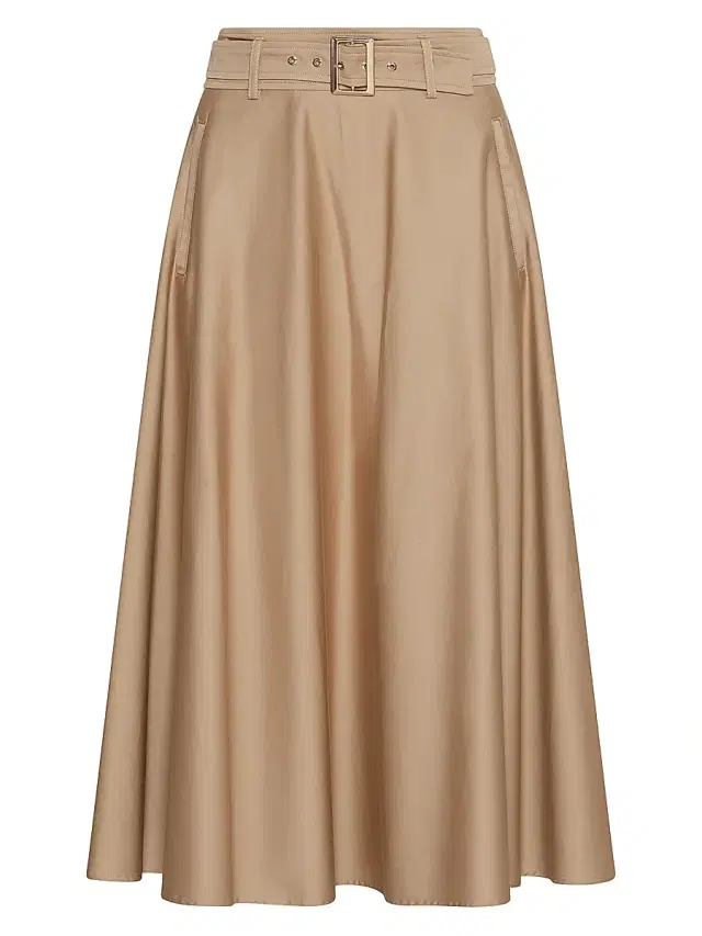 Marella Women's Water Repellent Stretch Cotton Satin Skirt - Natural