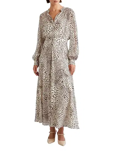 Marella Women's Long Printed Georgette Shirt Dress - Cream | Thumbnail 2