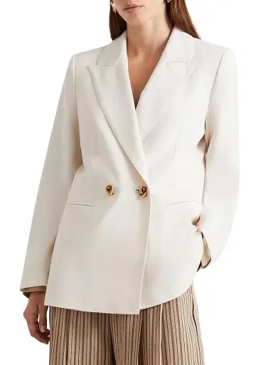 Marella Women's Double Breasted Stretch Canvas Blazer - White - Size 8 | Thumbnail 2 Marella Women's Double Breasted Stretch Canvas Blazer - White - Size 8 | Thumbnail 2