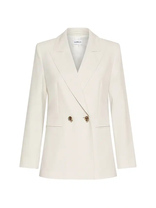 Marella Women's Double Breasted Stretch Canvas Blazer - White