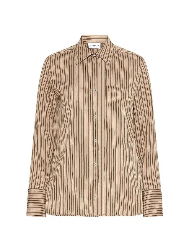 Marella Women's Shiny Viscose Shirt - Hazelnut Brown