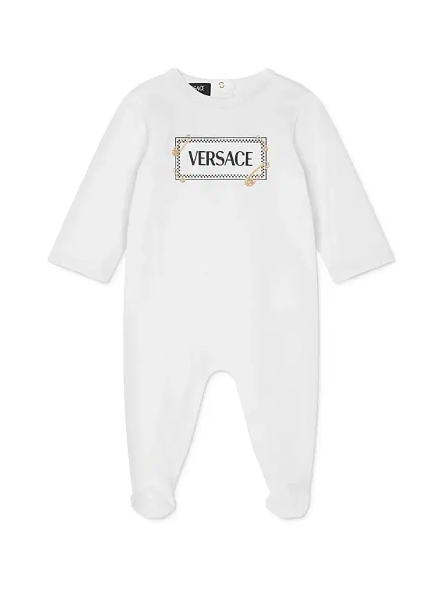 Versace Baby's Safety Pin Logo Footie - White 9 Months