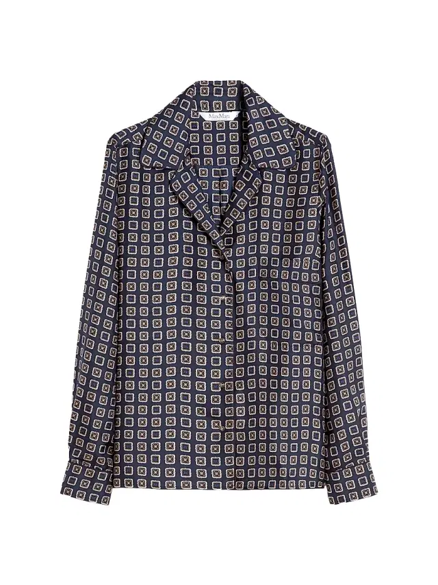 Women's Semi Fitted Printed Silk Shirt - Ultramarine
