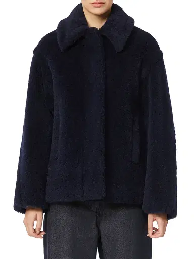 Max Mara Women's Wool and Alpaca Teddy Fabric Cropped Coat - Ultramarine - Size 12 | Thumbnail 2 Max Mara Women's Wool and Alpaca Teddy Fabric Cropped Coat - Ultramarine - Size 12 | Thumbnail 2