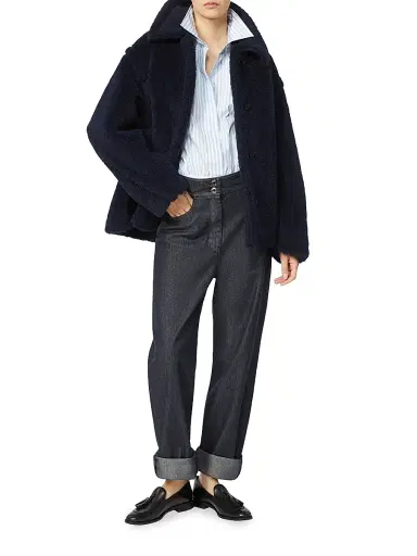 Max Mara Women's Wool and Alpaca Teddy Fabric Cropped Coat - Ultramarine - Size 12 | Thumbnail 4 Max Mara Women's Wool and Alpaca Teddy Fabric Cropped Coat - Ultramarine - Size 12 | Thumbnail 4