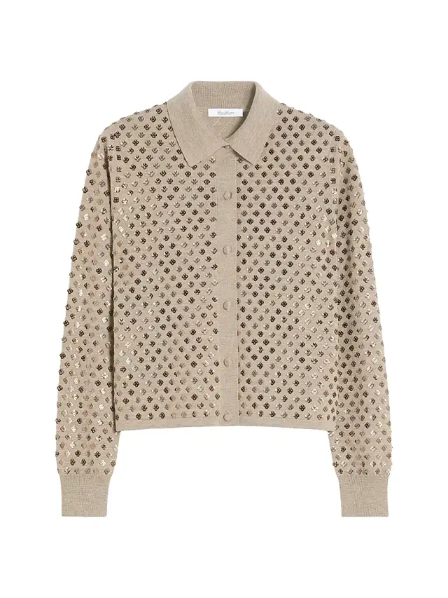Women's Sequinned Wool Cardigan - Brown