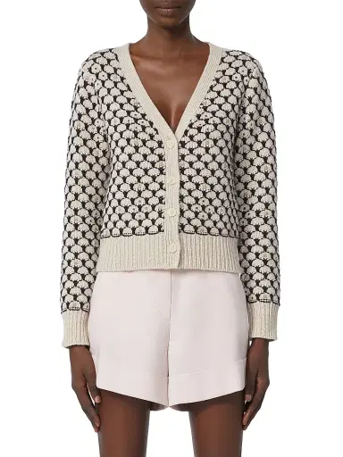Max Mara Women's Patterned Wool and Cashmere Cardigan - Beige - Size XL | Thumbnail 2 Max Mara Women's Patterned Wool and Cashmere Cardigan - Beige - Size XL | Thumbnail 2
