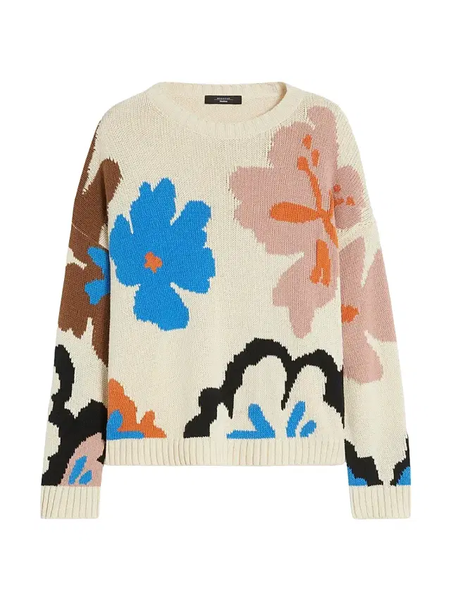 Women's Patterned Cotton Crew Neck Sweater - Multicolour