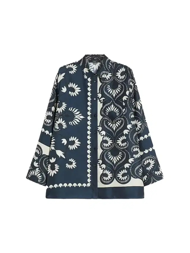 Weekend Max Mara Women's Printed Silk Patchwork Shirt - Navy