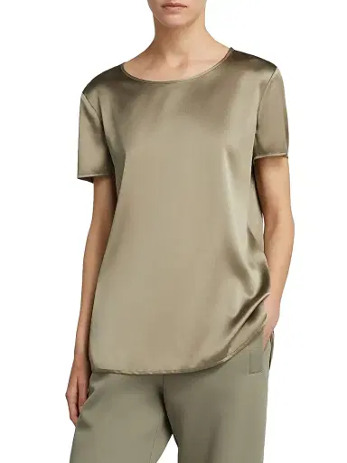 MM Max Mara Women's Silk Satin T-Shirt - Horn Grey Green - Size 16 | Thumbnail 2