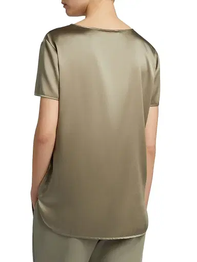 MM Max Mara Women's Silk Satin T-Shirt - Horn Grey Green - Size 16 | Thumbnail 3