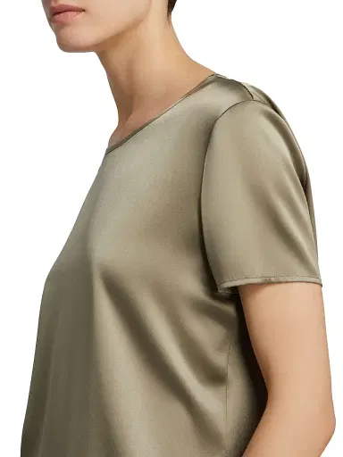 MM Max Mara Women's Silk Satin T-Shirt - Horn Grey Green - Size 16 | Thumbnail 4