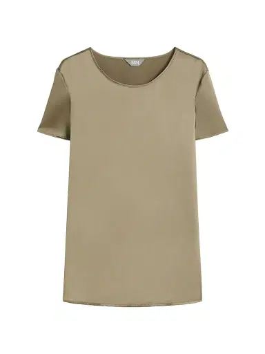 MM Max Mara Women's Silk Satin T-Shirt - Horn Grey Green - Size 16 | Thumbnail 1