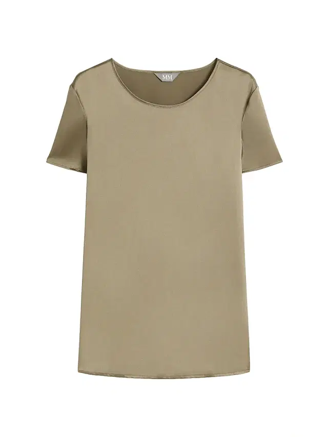 Women's Silk Satin T-Shirt - Horn Grey Green