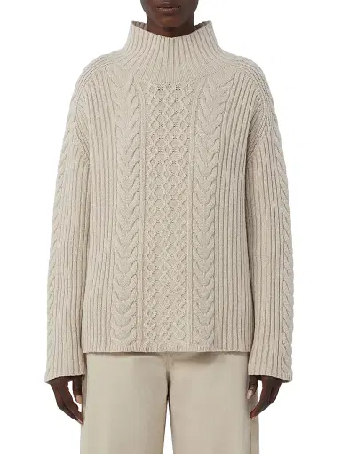 Max Mara Women's Cable Knit Wool and Cashmere Polo Neck Sweater - Beige - Size XL | Thumbnail 2 Max Mara Women's Cable Knit Wool and Cashmere Polo Neck Sweater - Beige - Size XL | Thumbnail 2