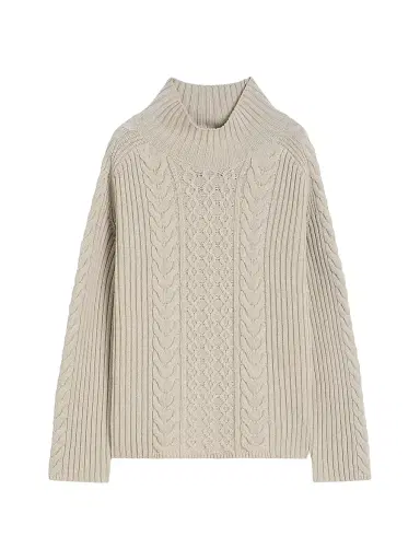 Max Mara Women's Cable Knit Wool and Cashmere Polo Neck Sweater - Beige - Size XL | Thumbnail 1 Max Mara Women's Cable Knit Wool and Cashmere Polo Neck Sweater - Beige - Size XL | Thumbnail 1