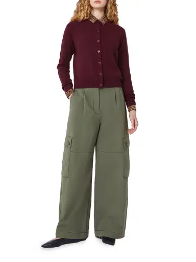 Weekend Max Mara Women's Cotton Gabardine Trousers - Dark Green - Size 12 | Thumbnail 3