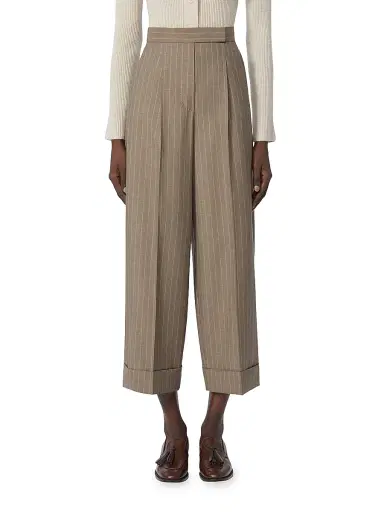 Max Mara Women's Pinstripe Wool Trousers - Hazelnut Brown - Size 8 | Thumbnail 3