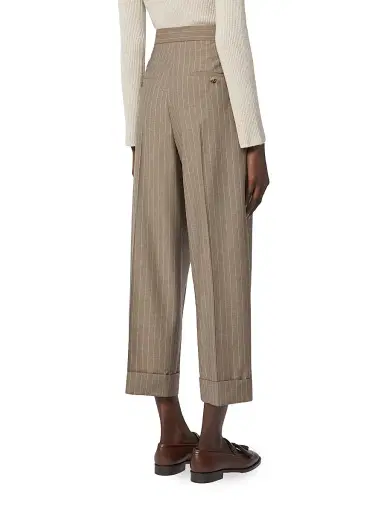 Max Mara Women's Pinstripe Wool Trousers - Hazelnut Brown - Size 8 | Thumbnail 4