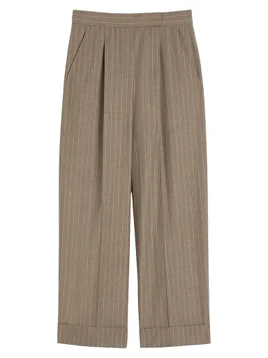 Max Mara Women's Pinstripe Wool Trousers - Hazelnut Brown - Size 8 | Thumbnail 1