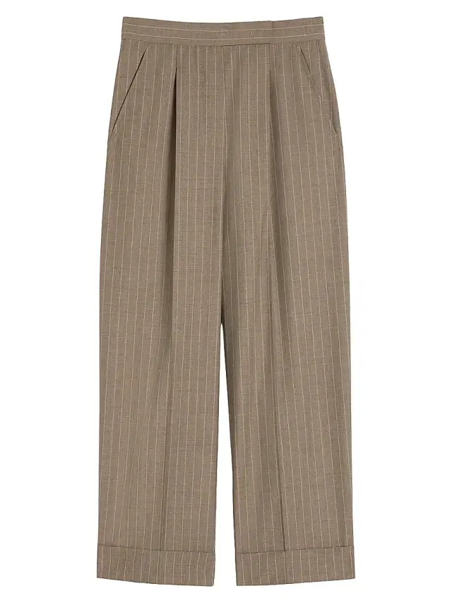 Women's Pinstripe Wool Trousers - Hazelnut Brown
