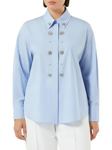 Marina Rinaldi Women's Organic Cotton Poplin Shirt - Sky Blue - Size 22 | Thumbnail 2