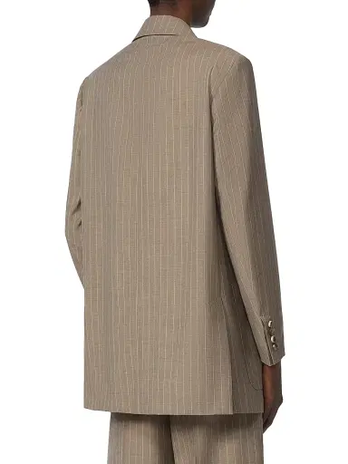 Max Mara Women's Oversized Pinstripe Woollen Cloth Blazer - Hazelnut Brown - Size 12 | Thumbnail 3 Max Mara Women's Oversized Pinstripe Woollen Cloth Blazer - Hazelnut Brown - Size 12 | Thumbnail 3