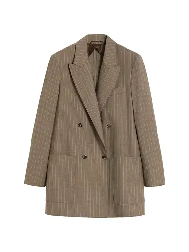 Max Mara Women's Oversized Pinstripe Woollen Cloth Blazer - Hazelnut Brown - Size 12 | Thumbnail 1 Max Mara Women's Oversized Pinstripe Woollen Cloth Blazer - Hazelnut Brown - Size 12 | Thumbnail 1