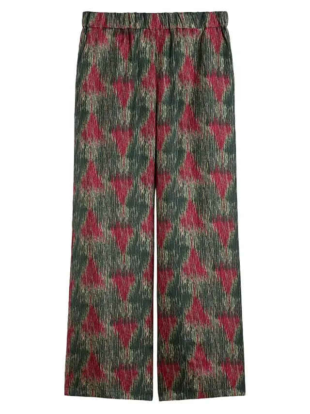 Women's Printed Silk Palazzo Trousers - Dark Grey