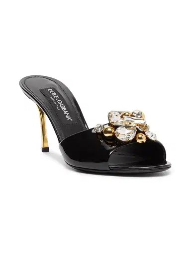 Dolce & Gabbana Women's 90MM Embellished Patent Leather Mules - Nero Oro Crystal - Size 10 | Thumbnail 2 Dolce & Gabbana Women's 90MM Embellished Patent Leather Mules - Nero Oro Crystal - Size 10 | Thumbnail 2