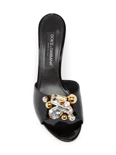 Dolce & Gabbana Women's 90MM Embellished Patent Leather Mules - Nero Oro Crystal - Size 10 | Thumbnail 4 Dolce & Gabbana Women's 90MM Embellished Patent Leather Mules - Nero Oro Crystal - Size 10 | Thumbnail 4