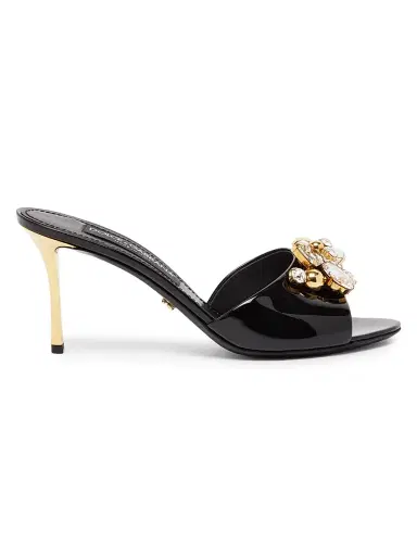 Dolce & Gabbana Women's 90MM Embellished Patent Leather Mules - Nero Oro Crystal - Size 10 | Thumbnail 1 Dolce & Gabbana Women's 90MM Embellished Patent Leather Mules - Nero Oro Crystal - Size 10 | Thumbnail 1