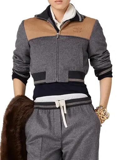 Miu Miu Women's Velour Blouson Zipper Jacket - Grey | Thumbnail 2
