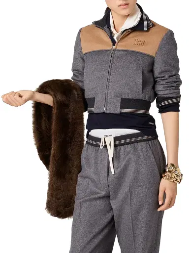 Miu Miu Women's Velour Blouson Zipper Jacket - Grey | Thumbnail 3